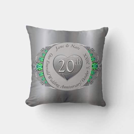 20. Emerald & Platinum Hochzeitstag Kissen (Vorderseite)