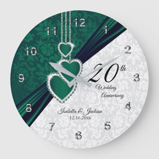 20. Emerald Wedding Anniversary Keepake Große Wanduhr (Vorderseite)