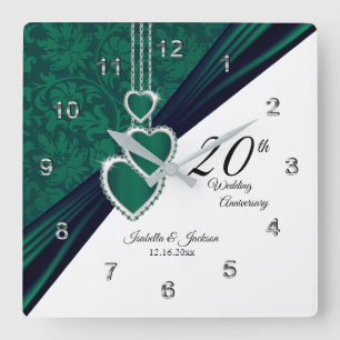 20. Emerald Wedding Anniversary Keepake Quadratische Wanduhr