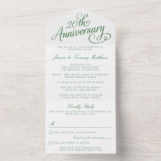 20. Emerald Wedding Jubiläum All In One Einladung (Innen Boden)