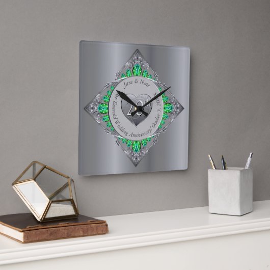 20. Emerald Wedding Jubiläum Quadratische Wanduhr (Büro)