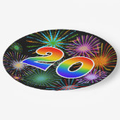 20. Event - Spaß, farbenfroh, kühl, Regenbogen 20 Pappteller (Schrägansicht)
