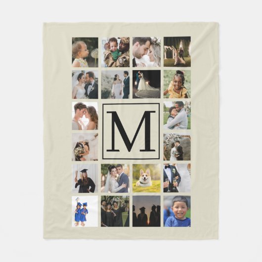 20 Foto Collage Black und Biege Fleecedecke (Vorderseite)