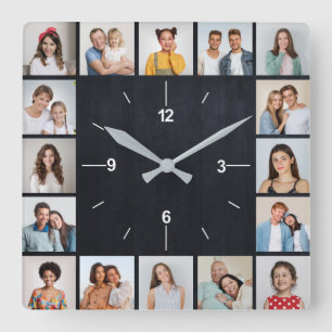 20 Foto-Collage Faux-Schultafel Quadratische Wanduhr