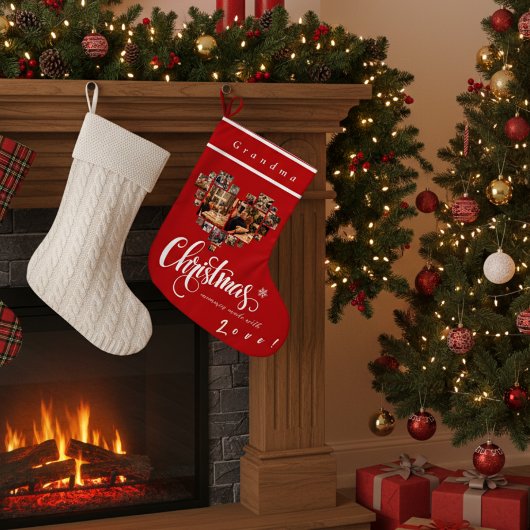 20 Foto Collage Herz, Oma, Opa, Mama, Vater Großer Weihnachtsstrumpf