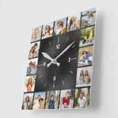 20 Foto Collage Imitate Schwarzer Brushed Metallic Quadratische Wanduhr (Winkel)