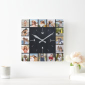20 Foto Collage Imitats Black Chalkboard Quadratische Wanduhr (Zuhause)