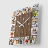 20 Foto Collage Imitats Brauner Holzzaun Quadratische Wanduhr (Winkel)