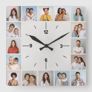 20 Foto-Collage Metallic Weiß Folie Quadratische Wanduhr