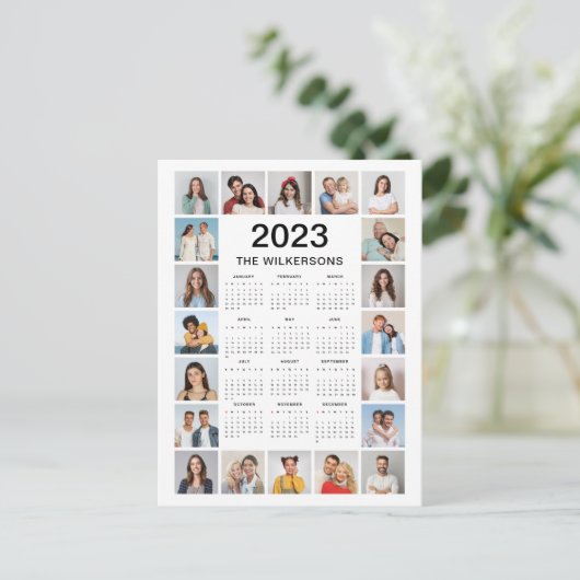 20 FotoCollage 2023 Jahreskalender Name hinzufügen Postkarte (Stehend Vorderseite)
