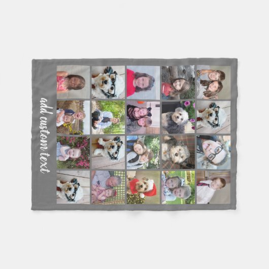 20 FotoCollage - Gitter mit Skripttext - grau Fleecedecke (Vorderseite (Horizontal))