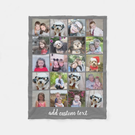 20 FotoCollage - Gitter mit Skripttext - grau Fleecedecke (Vorderseite)