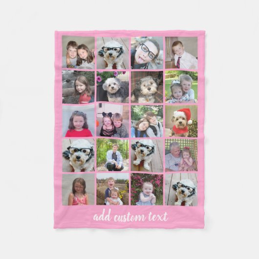 20 FotoCollage - Gitter mit Skripttext - rosa Fleecedecke (Vorderseite)