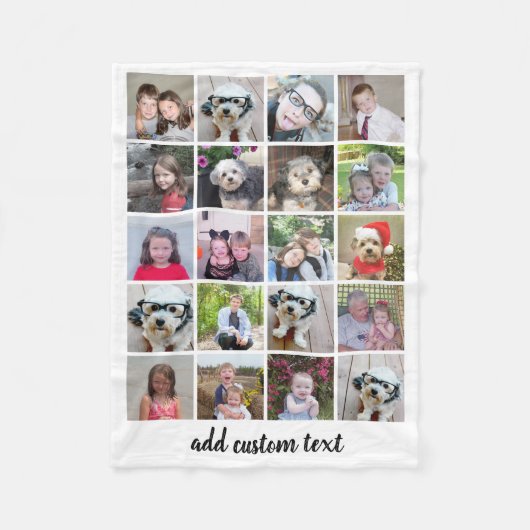 20 FotoCollage - Gitter mit Skripttext - weiß Fleecedecke (Vorderseite)