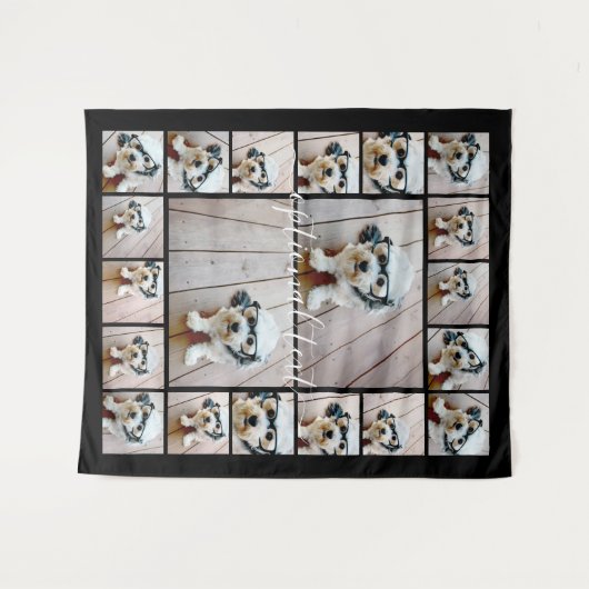 20 FotoCollage Optionaler Text — schwarzer Hinterg Wandteppich (Vorderseite (Horizontal))