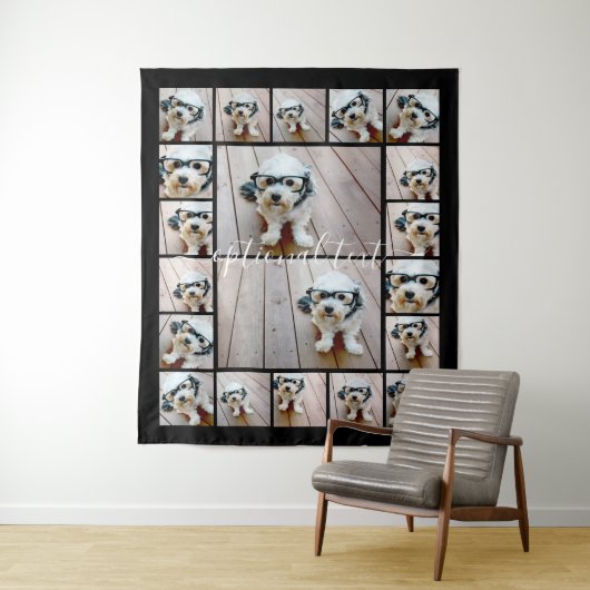 20 FotoCollage Optionaler Text — schwarzer Hinterg Wandteppich (Beispiel)