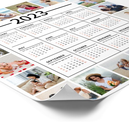 20 FotoCollage US 2023 Jährlicher Kalender Poster (Ecke)