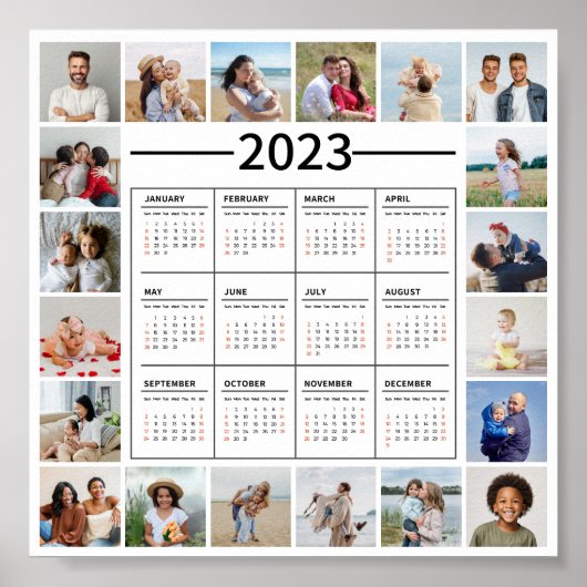 20 FotoCollage US 2023 Jährlicher Kalender Poster (Vorne)