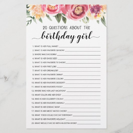 20 Fragen über das Geburtstagskameraspiel (Vorderseite)