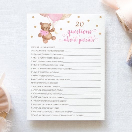 20 Fragen zu den Eltern Teddy Bear Card Einladung