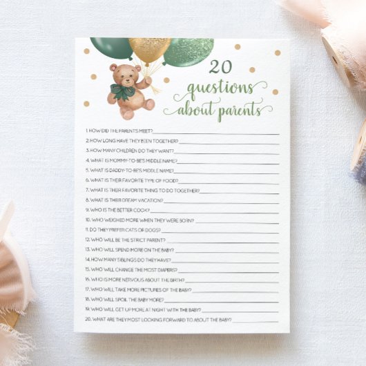 20 Fragen zu den Eltern Teddy Bear Card Einladung