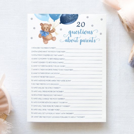 20 Fragen zu den Eltern Teddy Bear Card Einladung