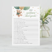 20 Fragen zu den Eltern Teddy Bear Card Einladung (Stehend Vorderseite)