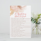 20 Fragen zum Brautparty von Bride Briefpapier (Stehend Vorderseite)