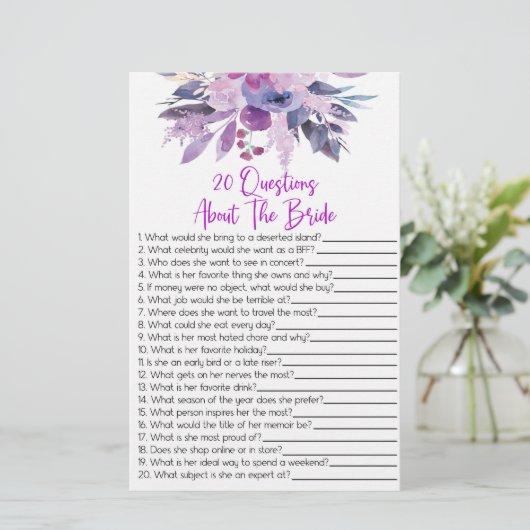 20 Fragen zum Brautparty von Bride Briefpapier (Stehend Vorderseite)