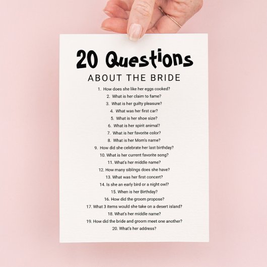20 Fragen zum Bride Brautparty Game Einladung