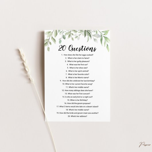 20 Fragen zum Bride Brautparty Game Einladung