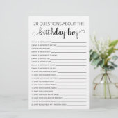 20 Fragen zum Geburtstagsspiel Boy Birthday (Stehend Vorderseite)