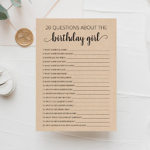 20 Fragen zur Geburtstagskarte des Mädchens Einladung
