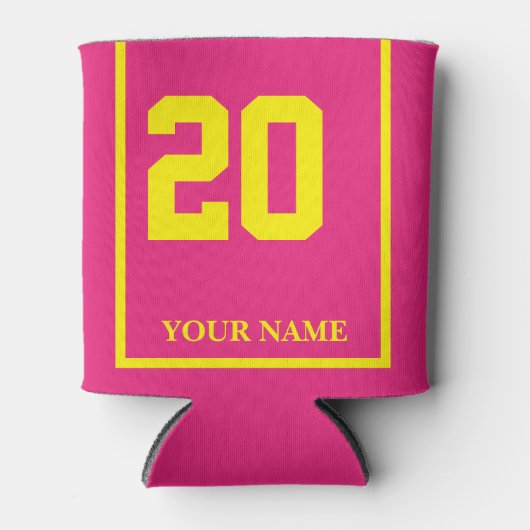 20 Fuchsienrosa Gelbe Rasse Sattelleder Custom Dosenkühler (Vorderseite)