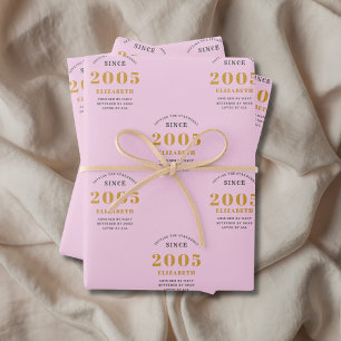 20. Geburtstag 2005 Name Rosa Grau hinzufügen Geschenkpapier Set