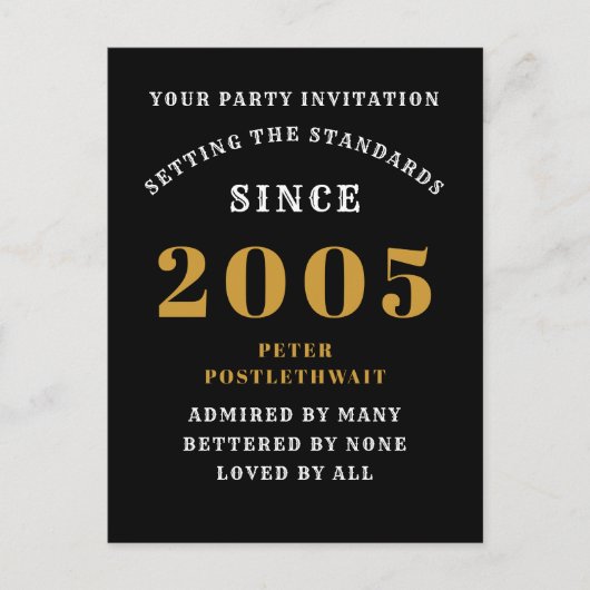 20. Geburtstag 2005 Schwarzes Gold Postkarte (Vorderseite)