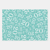 20. Geburtstag Aquamarin- & Weißes Zahlenmuster 20 Geschenkpapier Set (Vorderseite)
