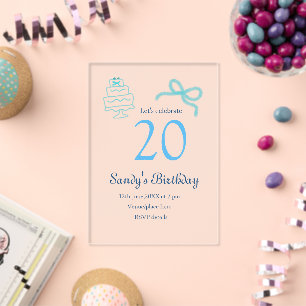 20. Geburtstag blaue Schleife Kuchen Name Datum Pa Acryleinladungen