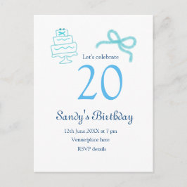 20. Geburtstag blaue Schleife Kuchen Name Datum Pa Ankündigungspostkarte