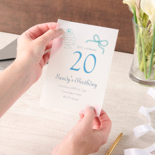 20. Geburtstag blaue Schleife Torte Name Datum Pas Pergament Einladungen