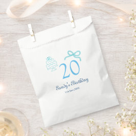 20. Geburtstag blaues Schleifen-Cake Name Datum Pa Geschenktütchen