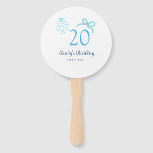 20. Geburtstag blaues Schleifen-Torten-Name Datum Fächer