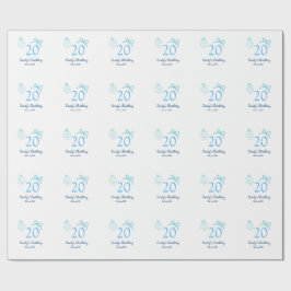 20. Geburtstag blaues Schleifen-Torten-Name Datum  Geschenkpapier