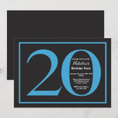 20. Geburtstag Blue and Black Chalkboard Einladung (Vorne/Hinten)
