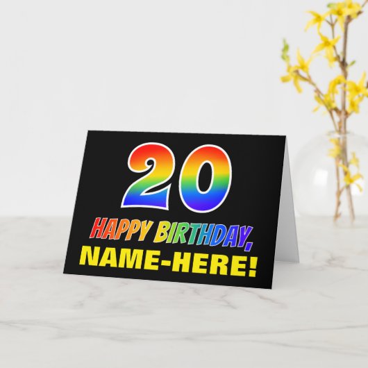 20. Geburtstag: Bold, Fun, Simple, Rainbow 20 Karte (Gelbe Blume)