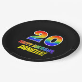 20. Geburtstag: Bold, Fun, Simple, Rainbow 20 Pappteller (Schrägansicht)