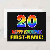 20. Geburtstag: Bold, Fun, Simple, Rainbow 20 Postkarte (Vorne/Hinten)