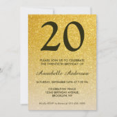 20. Geburtstag Classic Black Gold Glitzer Ombre Einladung (Vorderseite)