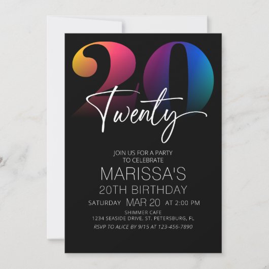 20. Geburtstag Einladung (Vorderseite)