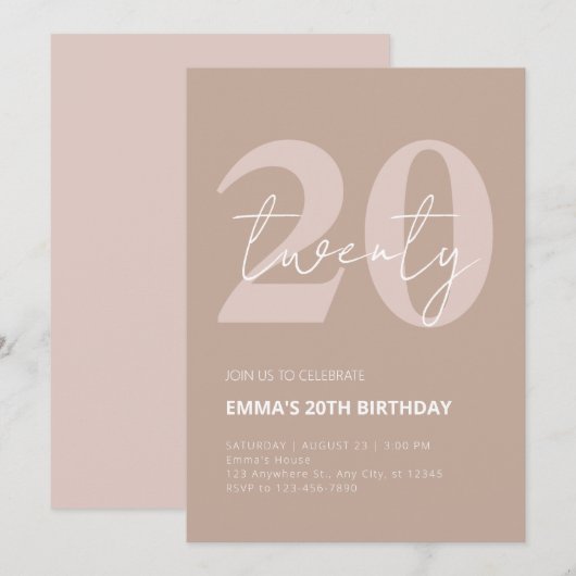 20. Geburtstag Einladung (Vorne/Hinten)